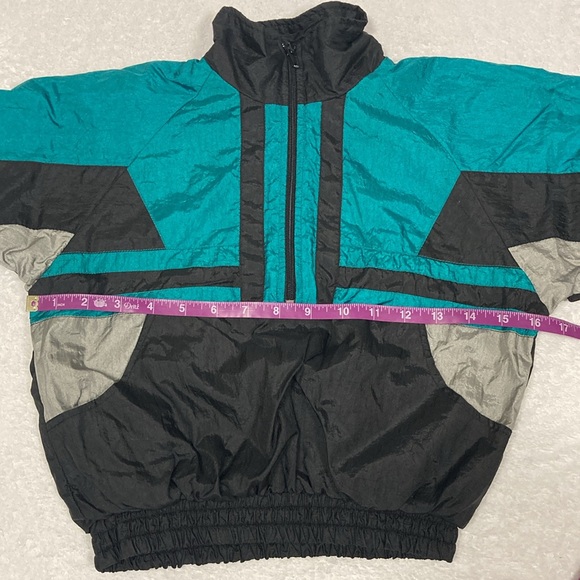 Vintage vertical active nylon jogging suit black teal and grey size medium 5 - Picture 3 of 14